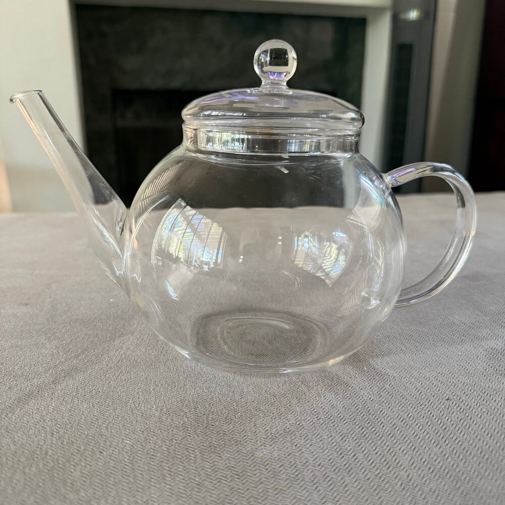 Clear Glass Teapot with Lid Tea Pot Coffee Pot Floral Blooming Tea Server